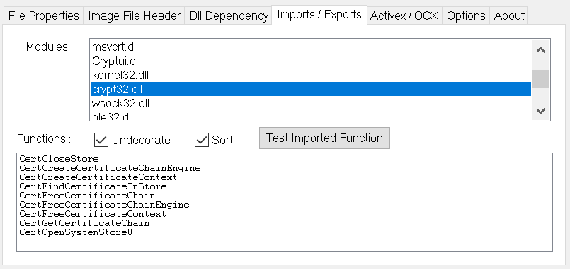 Functions imported by PasswordDepot.exe