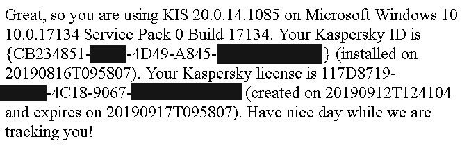 Various pieces of information leaked by Kaspersky API