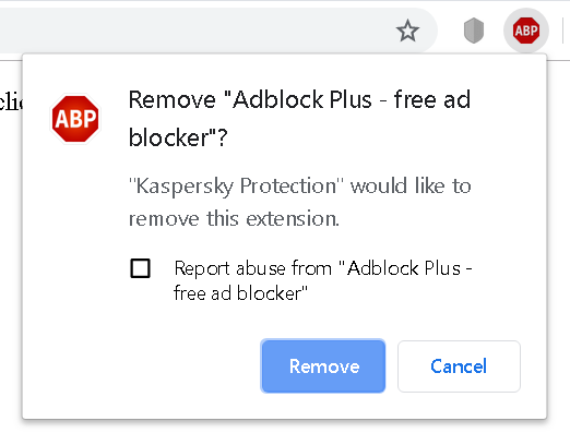 Prompt displayed by the browser when Kaspersky Protection tries to remove another extension