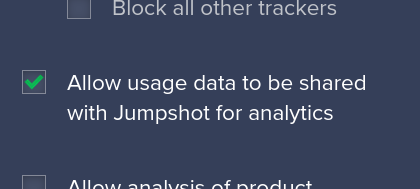Setting named 'Allow usage data to be shared with Jumpshot with analytics'